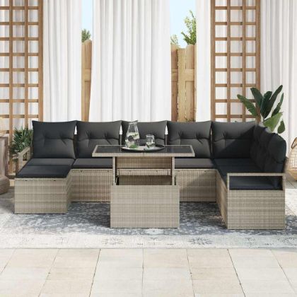 Градински Софа Комплект с възглавница 9 pcs Светлосиво