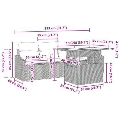 Градински Софа Комплект 5 pcs Черно и кремаво полиратан