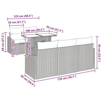 Градински Софа Комплект 6 pcs Кафяво и кремаво полиратан