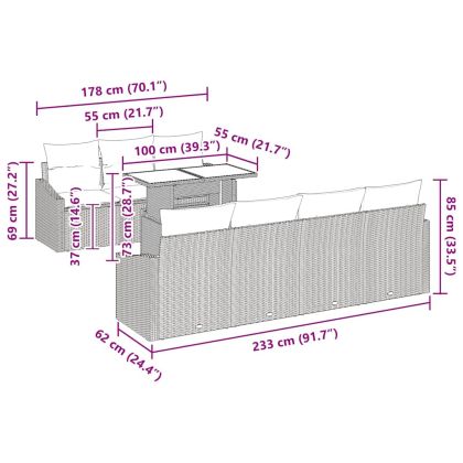 Градински Софа Комплект с възглавница 8 pcs Черно полиратан