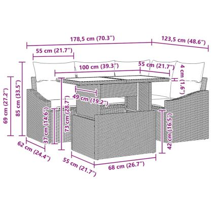 Градински Софа Комплект 5 pcs Светлосиво полиратан