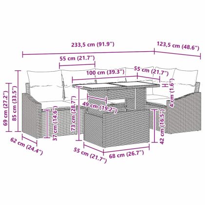 Градински Софа Комплект с възглавница 6 pcs Кафяво и кремаво