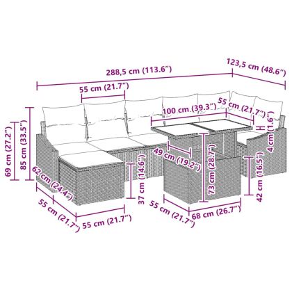 Градински Софа Комплект 8 pcs Кафяв и Кремав полиратан