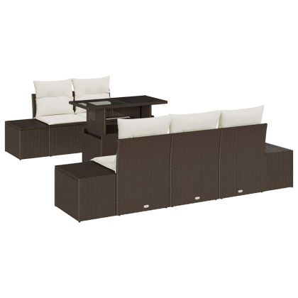 Комплект дивани с възглавница 6 pcs Кафяв и Кремав полиратан