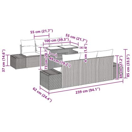 Комплект дивани с възглавница 7 pcs Бежов и кремав полиратан