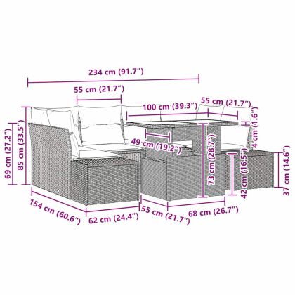 Комплект дивани с възглавница 7 pcs Кафяв и Кремав полиратан