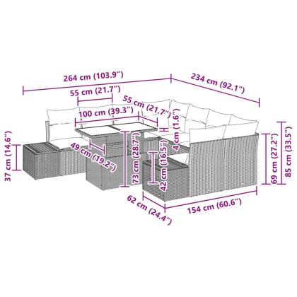 Комплект дивани с възглавница 9 pcs Черно полиратан