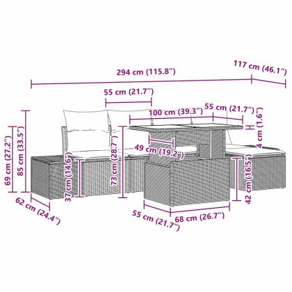 Градински Софа Комплект 6 pcs Черен и кремав полиратан
