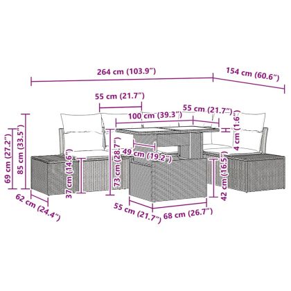 Градински Софа Комплект с възглавница 6 pcs Бежово Полиратан