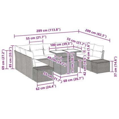 Градински Софа Комплект 10 pcs бежово и светлосиво
