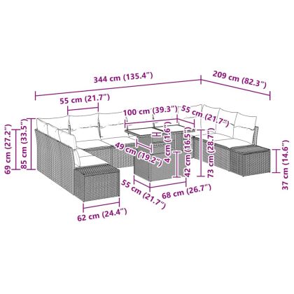 Градински Софа Комплект 11 pcs бежово и светлосиво