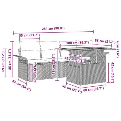 Градински Софа Комплект с възглавница 5 pcs Сив