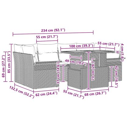 Градински Софа Комплект с възглавница 7 pcs бежово и кремаво