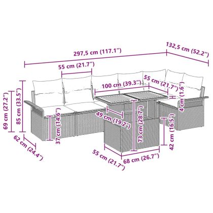 Градински Софа Комплект с възглавница 7 pcs Черно