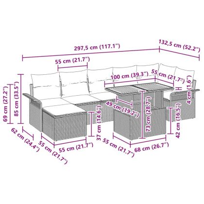 Градински Софа Комплект с възглавница 8 pcs Сив полиратан