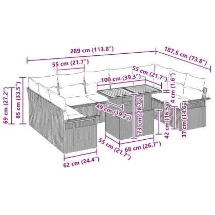 Градински Софа Комплект с възглавница 10 pcs бежово и кремаво