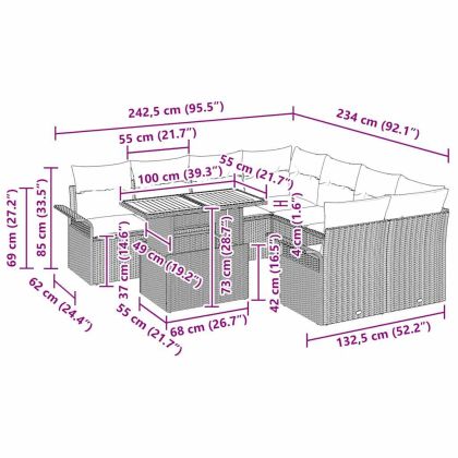 Градински Софа Комплект 11 pcs бежово и светлосиво
