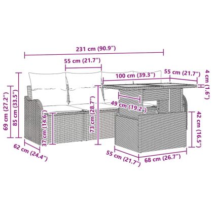Градински Софа Комплект с възглавница 5 pcs Сив
