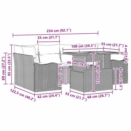 Градински Софа Комплект с възглавница 7 pcs Черно и кремаво