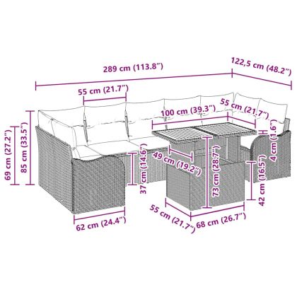 Градински Софа Комплект с възглавница 8 pcs Черно и кремаво