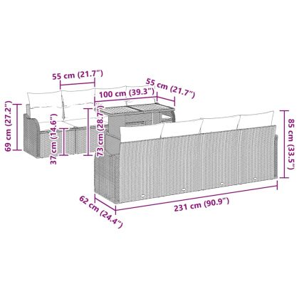 Градински Софа Комплект с възглавница 7 pcs Сив