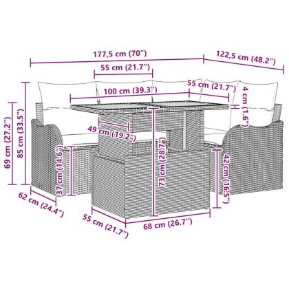 Градински Софа Комплект с възглавница 5 pcs Сив