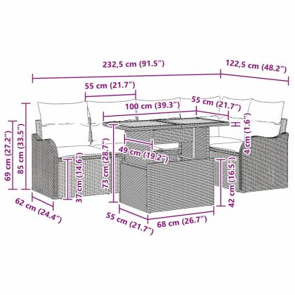 Градински Софа Комплект с възглавница 6 pcs Черно полиратан