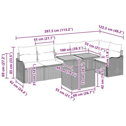 Градински Софа Комплект с възглавница 7 pcs Сив