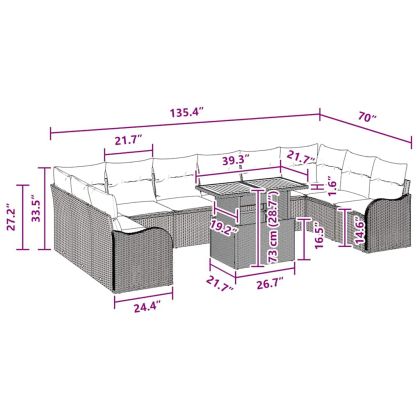 Градински Софа Комплект с възглавница 11 pcs Черно и кремаво
