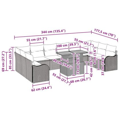 Градински Софа Комплект с възглавница 11 pcs Сив