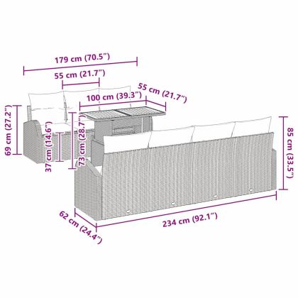 Градински Софа Комплект с възглавница 8 pcs Черно и кремаво