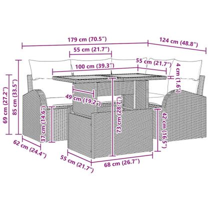 Градински Софа Комплект с възглавница 5 pcs Черно и кремаво