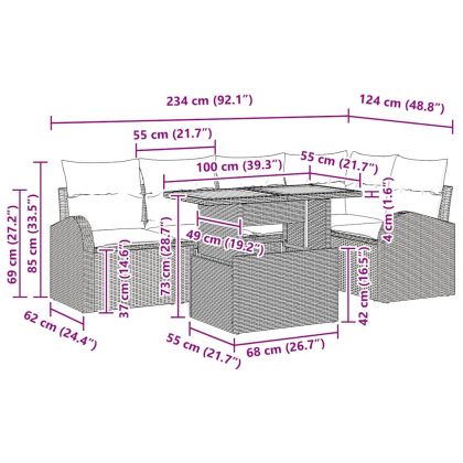 Градински Софа Комплект с възглавница 6 pcs Черно и кремаво