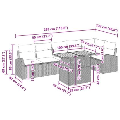 Градински Софа Комплект с възглавница 7 pcs Черно
