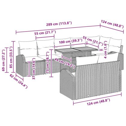 Градински Софа Комплект с възглавница 9 pcs Сив