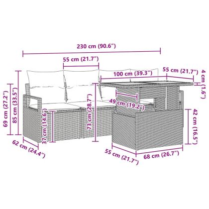 Градински Софа Комплект с възглавница 5 pcs Сив