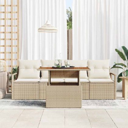 Градински Софа Комплект с възглавница 5 pcs бежово и кремаво