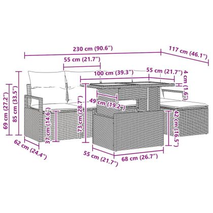 Комплект за хранене в градината с възглавница 6 pcs Сив и кафяв