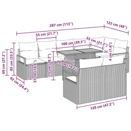 Градински Софа Комплект с възглавница 9 pcs Бежово и сиво