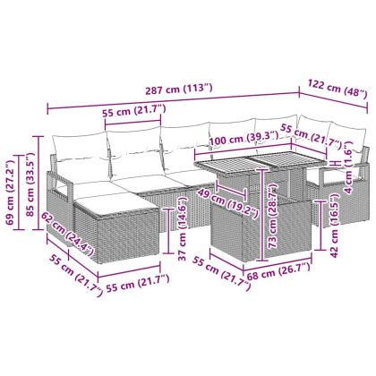 Комплект за хранене в градината с възглавница 8 pcs Сив и кафяв