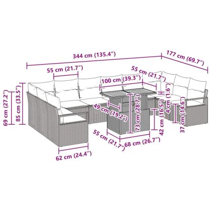 Градински Софа Комплект с възглавница 11 pcs Бежово и сиво