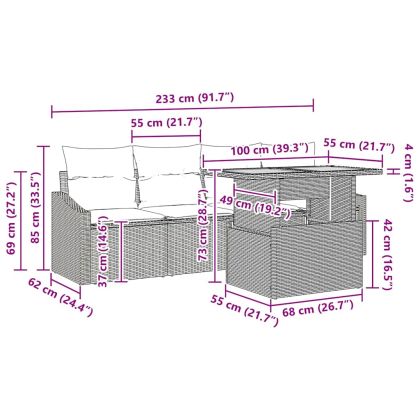 Градински Софа Комплект с възглавница 5 pcs Бежово Полиратан