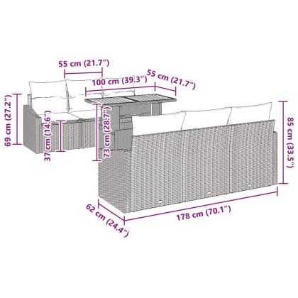 Градински Софа Комплект с възглавница 7 pcs Сив и кафяв