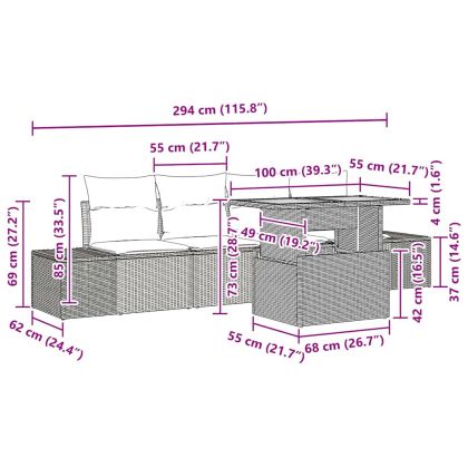 Комплект за хранене в градината с възглавница 5 pcs Сив и кафяв