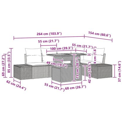 Комплект за хранене в градината с възглавница 6 pcs Сив и кафяв
