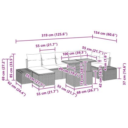 Градински Софа Комплект с възглавница 8 pcs Бежово и сиво