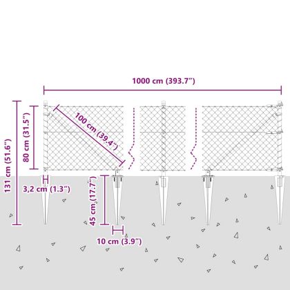 Оградна верига с колони Сребрист 0.8 x 10 m Стомана