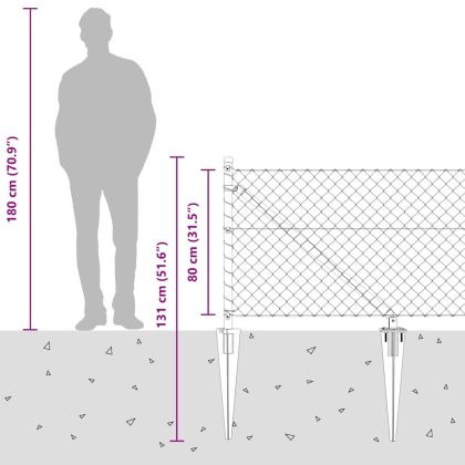 Оградна верига с колони Сребрист 0.8 x 10 m Стомана