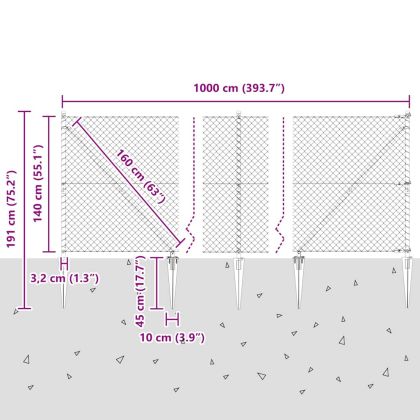 Оградна верига с колони Сребрист 1.4 x 10 m Стомана