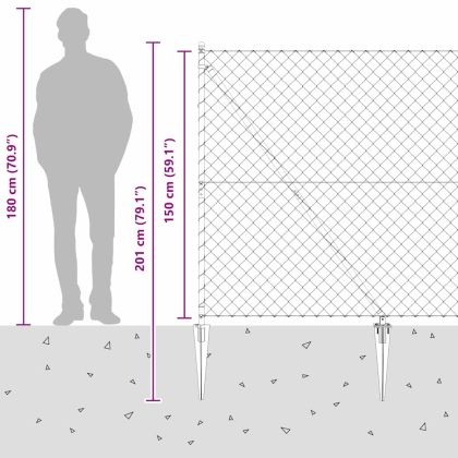 Оградна верига с колони Сребрист 1.5 x 10 m Стомана